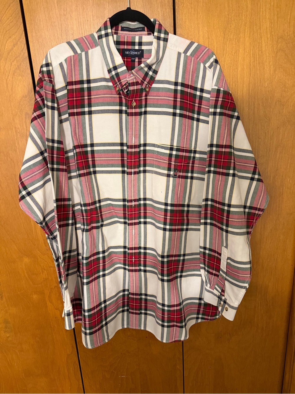 Siegfried White and Red Plaid Button-Down Shirt